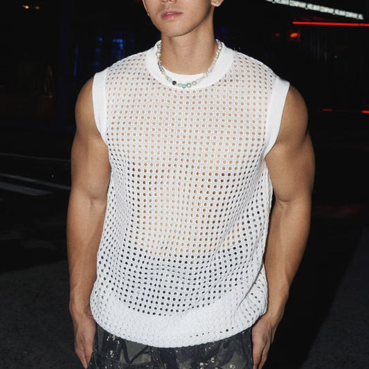 Korean Style Translucent Hollow Knitted Vest